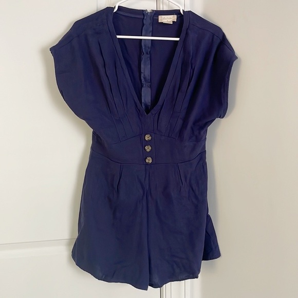 Altar’d State Linen Blend Navy Blue Romper Size Med - Picture 2 of 4